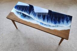 Ocean Wave Epoxy Resin Side Table Beach Themed Nautical Decor - thumbnail 1