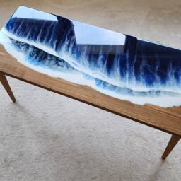 Ocean Wave Epoxy Resin Side Table Beach Themed Nautical Decor - thumbnail 4