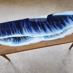 Ocean Wave Epoxy Resin Side Table Beach Themed Nautical Decor - thumbnail 3