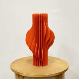 Orange Wood Wave Vase Modern Parametric Sculpture, Dried Flower Centerpiece - thumbnail 3