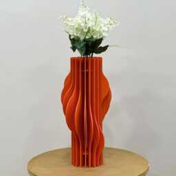 Orange Wood Wave Vase Modern Parametric Sculpture, Dried Flower Centerpiece - thumbnail 1