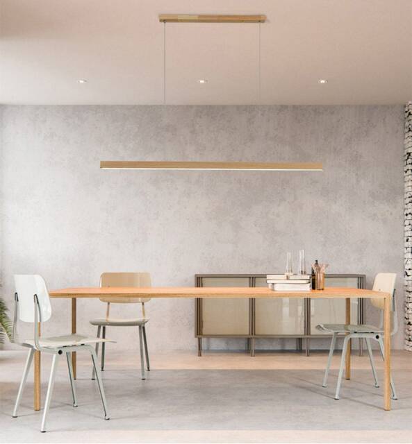 Minimalist Linear Wooden Pendant Led Light, Wood Chandelier Home & Living Decor, Modern Lighting - image 1