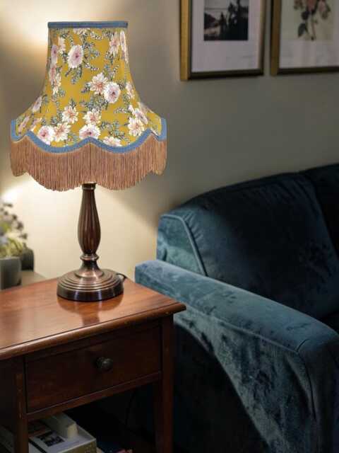 Mustard Floral Lampshade With Antique Gold Fringe Handmade For Ceiling Pendants Shades, Table & Floor Standard Lamp Wall Lights - image 1