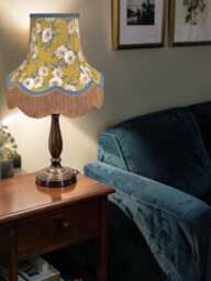 Mustard Floral Lampshade With Antique Gold Fringe Handmade For Ceiling Pendants Shades, Table & Floor Standard Lamp Wall Lights - thumbnail 1