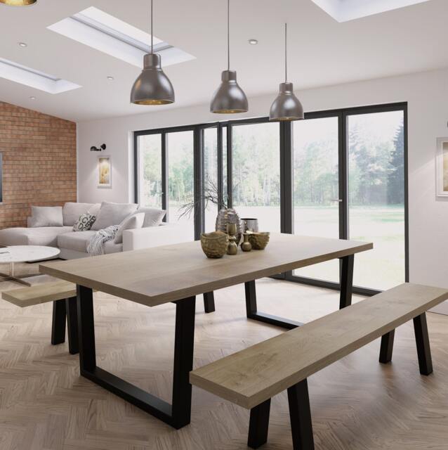Solid Oak Dining Table With V Frame Legs Table, Pin Bench - Durable Hardwood 033 - image 1