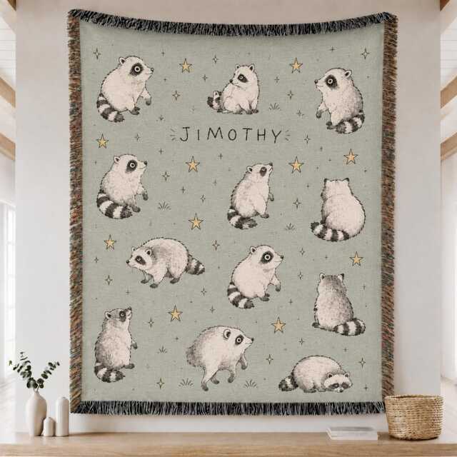 Jimothy Raccoon Woven Blanket, Viral Seattle Funny Short Spine Wildlife Blanket - image 1