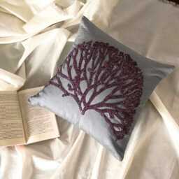 Beaded Nature & Floral Pattern, Gray Cotton Linen, 24x24/26x26 Modern Euro Sham - Faraway Tree - thumbnail 3