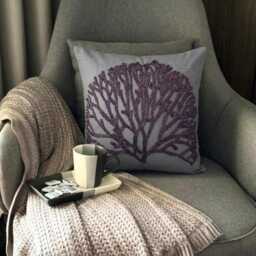 Beaded Nature & Floral Pattern, Gray Cotton Linen, 24x24/26x26 Modern Euro Sham - Faraway Tree - thumbnail 2