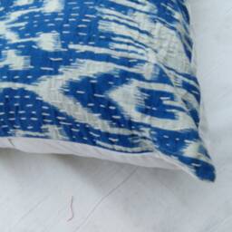 New Ikat Print 16x16 Kantha Cushion Cover, Indian Pillowcases Pillow Cover - thumbnail 3