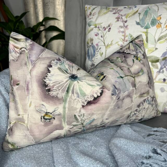 Decorative Pillow Cushion Cover For Sofa, Bed, Window, Chair, Living Room, Hand-Painted Voyage Langdale Fabric Flowers Bees Design - image 1