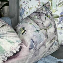 Decorative Pillow Cushion Cover For Sofa, Bed, Window, Chair, Living Room, Hand-Painted Voyage Langdale Fabric Flowers Bees Design - thumbnail 2
