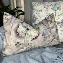 Decorative Pillow Cushion Cover For Sofa, Bed, Window, Chair, Living Room, Hand-Painted Voyage Langdale Fabric Flowers Bees Design - thumbnail 1