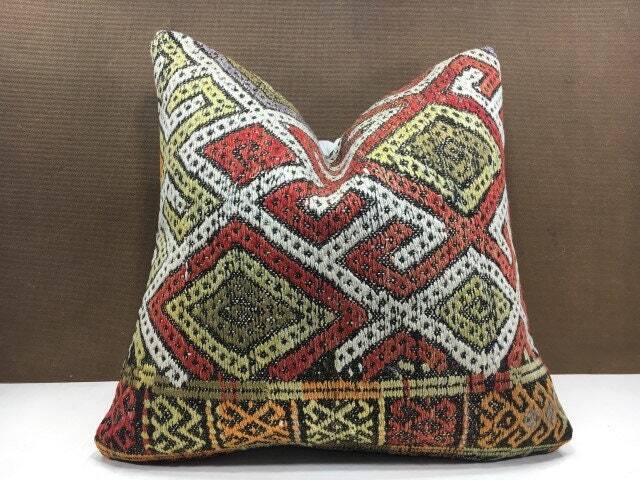 Vintage Turkish Kilim Pillow Cover, Handwoven Ethnic Rug, 20x20 - image 1