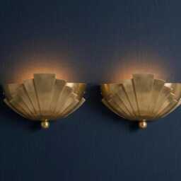 Mid Century Modern Lighting Fixture Art Deco Brass Sconce, Sunburst Shell Wall Lamp Light Home Decor - thumbnail 2