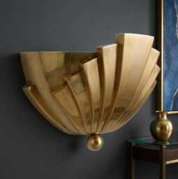 Mid Century Modern Lighting Fixture Art Deco Brass Sconce, Sunburst Shell Wall Lamp Light Home Decor - thumbnail 1