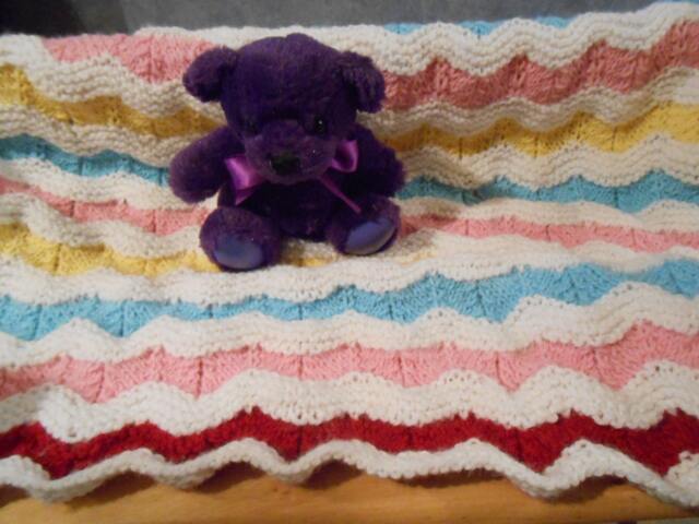 Multi-Colored Handmade Hand-Knitted Worsted Weight Baby Blanket, Afghan, Or Lap Blanket Joseph's Coat 1 - image 1