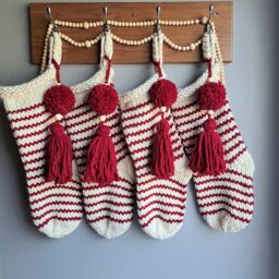 Hand Knit Christmas Stocking Traditional Scandinavian Decor - thumbnail 4