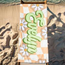 Personalized Daisy Name Beach Towel, Oversized Custom Monogram Pool Signature Towel For Kids, Vacation Gift, Picnic - thumbnail 3