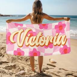 Personalized Daisy Name Beach Towel, Oversized Custom Monogram Pool Signature Towel For Kids, Vacation Gift, Picnic - thumbnail 2