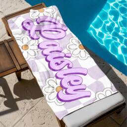 Personalized Daisy Name Beach Towel, Oversized Custom Monogram Pool Signature Towel For Kids, Vacation Gift, Picnic - thumbnail 1