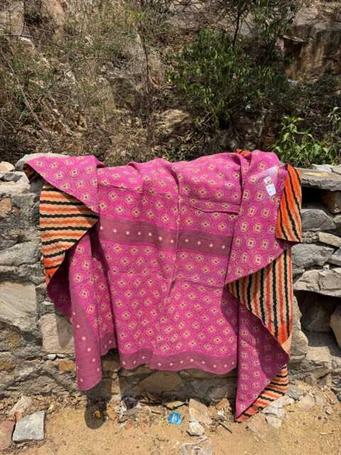 Authentic Vintage Kantha Quilt - Soft Pink Indian Patchwork Throw Sustainable Bedding - image 1