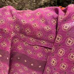Authentic Vintage Kantha Quilt - Soft Pink Indian Patchwork Throw Sustainable Bedding - thumbnail 3