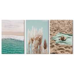 Canvas Set Of 3 Wall Art - Beach Waves Grass Hat Sand Relaxation Nature, Turquoise Canvas, Landscapes Decor - thumbnail 2