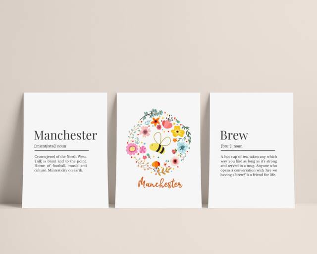 Set Of Three Coordinating Manchester Themed Prints, Definition Print With Matching Prints - image 1