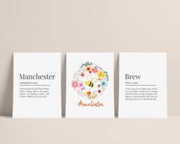 Set Of Three Coordinating Manchester Themed Prints, Definition Print With Matching Prints - thumbnail 1
