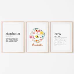 Set Of Three Coordinating Manchester Themed Prints, Definition Print With Matching Prints - thumbnail 2