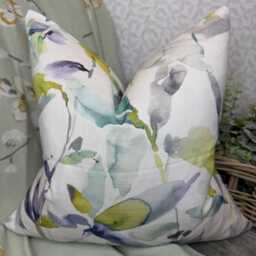 Vibrant Handmade Cushion Cover Featuring Abstract Multicoloured Leaves in Voyage Fabric