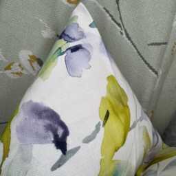 Vibrant Handmade Cushion Cover Featuring Abstract Multicoloured Leaves in Voyage Fabric - thumbnail 3