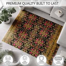 Dark Green Pink Floral Tapestry Rug Non-Slip Soft Area Carpet Bedroom Living Room Hallway Mat Decor - Made in UK - thumbnail 3