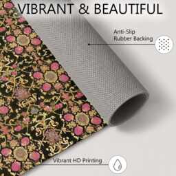 Dark Green Pink Floral Tapestry Rug Non-Slip Soft Area Carpet Bedroom Living Room Hallway Mat Decor - Made in UK - thumbnail 4