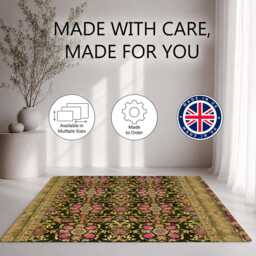 Dark Green Pink Floral Tapestry Rug Non-Slip Soft Area Carpet Bedroom Living Room Hallway Mat Decor - Made in UK - thumbnail 2