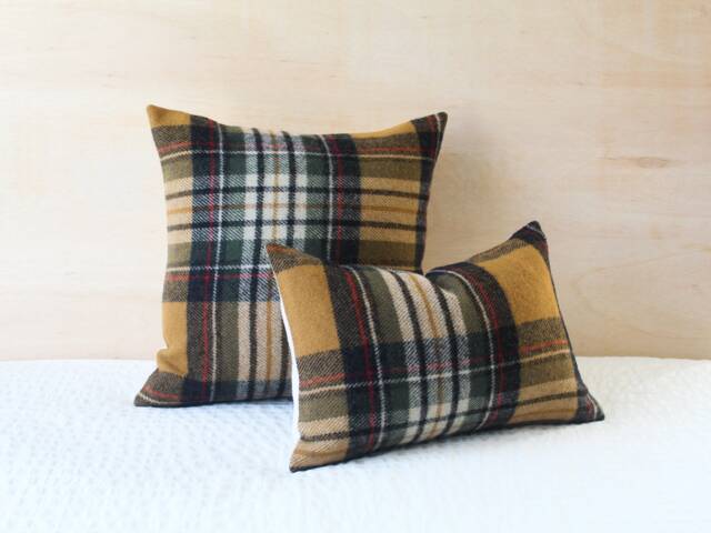 Kent Plaid Pillow Cover, Gold & Navy Wool Cover - Made To Order - image 1