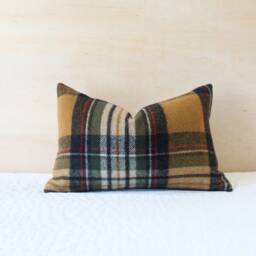 Kent Plaid Pillow Cover, Gold & Navy Wool Cover - Made To Order - thumbnail 3