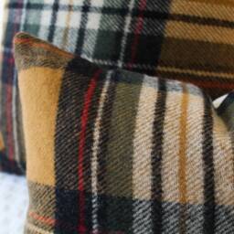 Kent Plaid Pillow Cover, Gold & Navy Wool Cover - Made To Order - thumbnail 2
