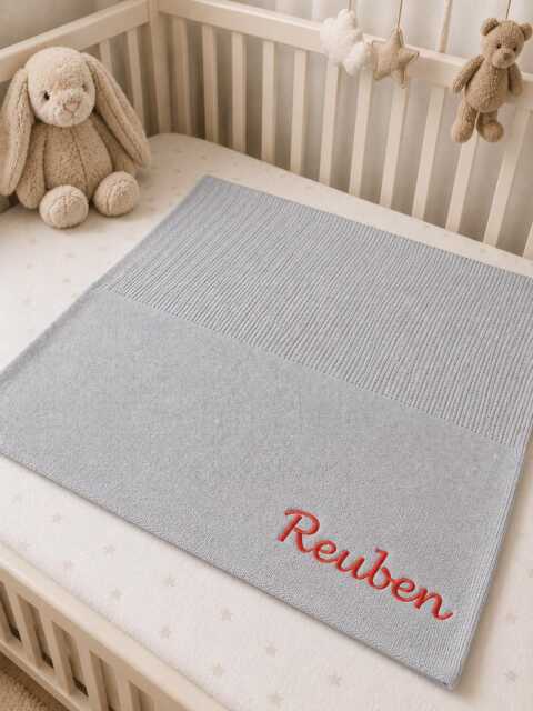 Personalised Baby Blanket, Embroidered Name, 100% Cotton Newborn Gift, Shower Gift Boy Girl - image 1