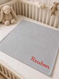 Personalised Baby Blanket, Embroidered Name, 100% Cotton Newborn Gift, Shower Gift Boy Girl - thumbnail 1