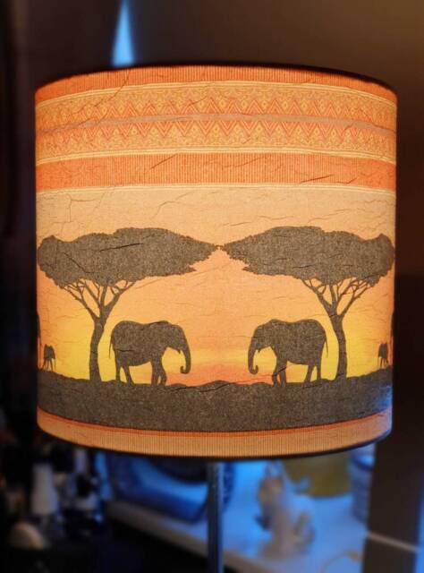 Savannah Elephants - Bedside Lamp African Sunset Night Light Decoupage Gift - image 1