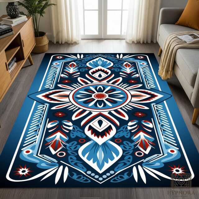 Nordic Folk Mandala Rug - Scandinavian Geometric Tile Mat - image 1