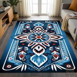 Nordic Folk Mandala Rug - Scandinavian Geometric Tile Mat - thumbnail 1