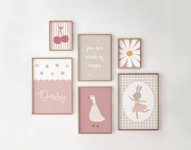 Girls Room Prints, Set Of 6, Gallery Wall Personalised Name Art, Nursery Decor, Neutral Bedroom - image 1