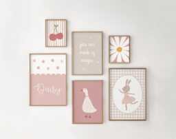 Girls Room Prints, Set Of 6, Gallery Wall Personalised Name Art, Nursery Decor, Neutral Bedroom - thumbnail 1