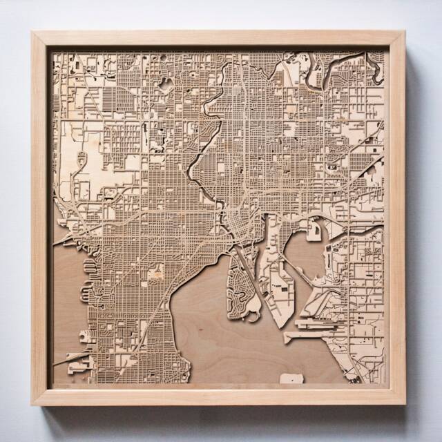 Tampa Wooden Map - Laser Cut City Streets, 3D Framed Wall Art - image 1