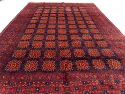 Handmade Afghan Wool Rug 6.6x9.8 Ft, Navy Blue & Deep Red Geometric Carpet - thumbnail 1