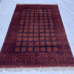 Handmade Afghan Wool Rug 6.6x9.8 Ft, Navy Blue & Deep Red Geometric Carpet - thumbnail 3