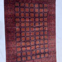 Handmade Afghan Wool Rug 6.6x9.8 Ft, Navy Blue & Deep Red Geometric Carpet - thumbnail 2