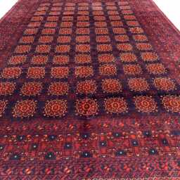 Handmade Afghan Wool Rug 6.6x9.8 Ft, Navy Blue & Deep Red Geometric Carpet - thumbnail 4